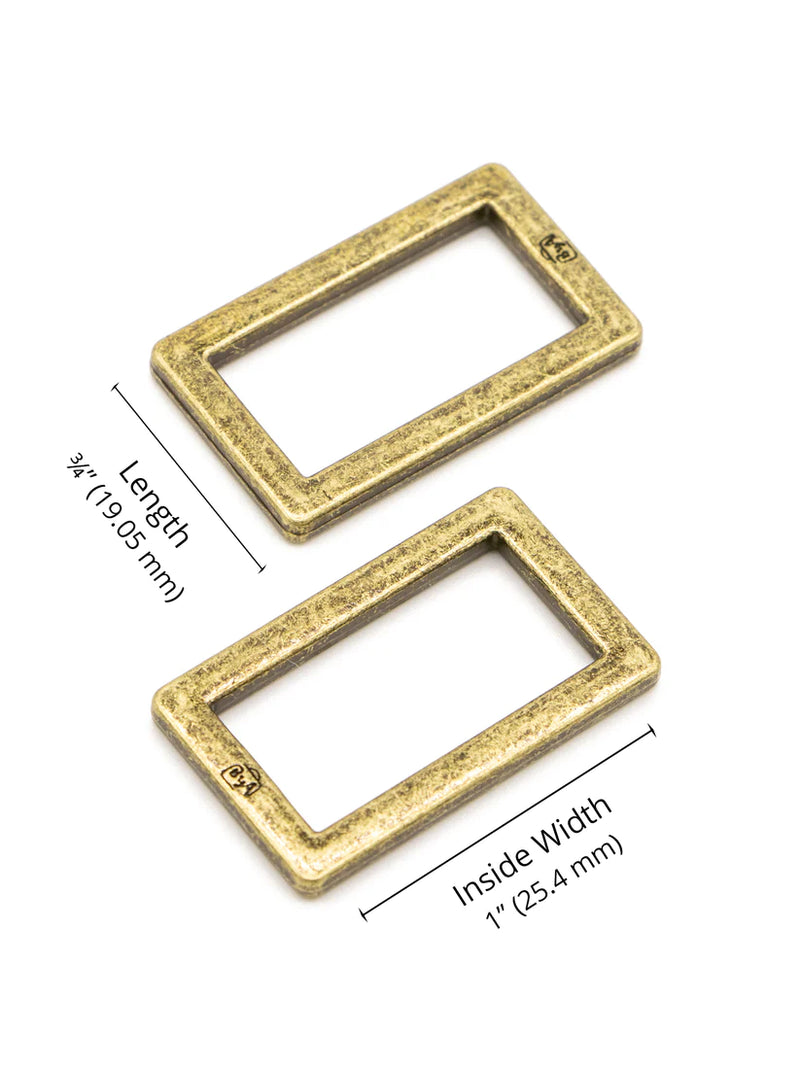1" Flat Rectangle Rings Antique Brass 2pc