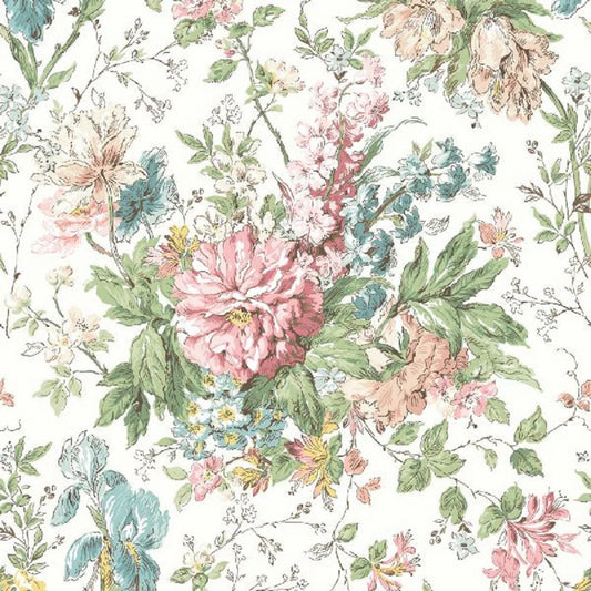 Terrace Blooms - Focal Floral - White - Yardage