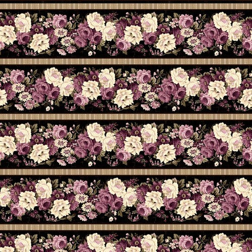 Blackberry Bramble - Repeating Floral Stripe - Multi - Yardage