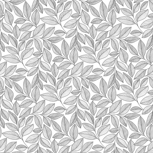 Simply Neutral 2 Large Leaf Toss White Black Yardage