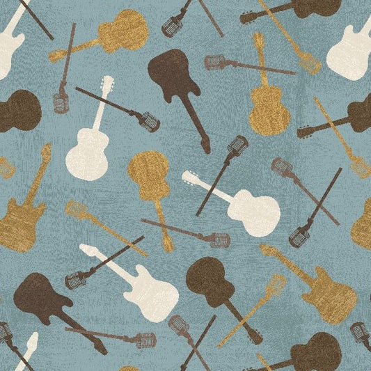 Rhythm & Harmony Guitar and Mic Toss Blue Yardage