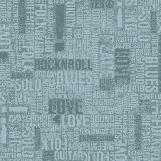 Rhythm & Harmony Words Allover Blue Yardage