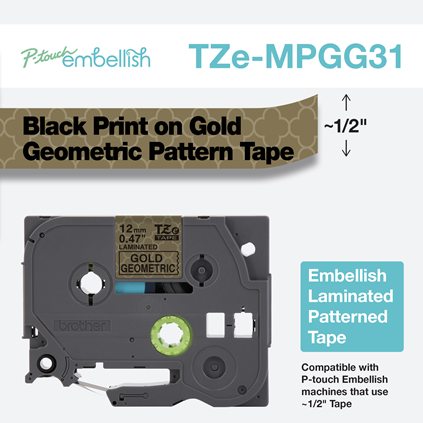 Brother P-Touch Embellish Black on Gold Geometric Pattern Tape