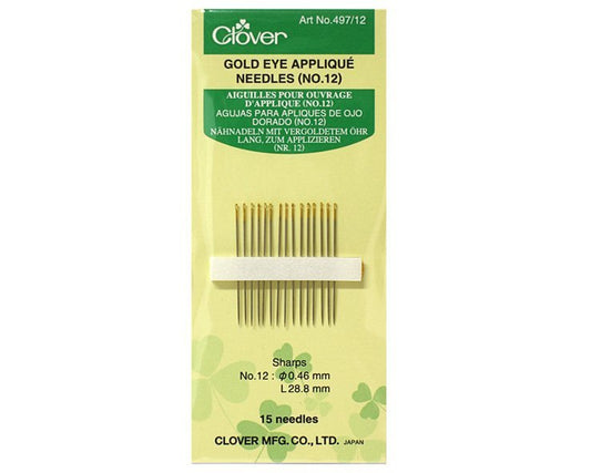 Clover Gold Eye Applique Size 12 Needles 15ct 497CV-12