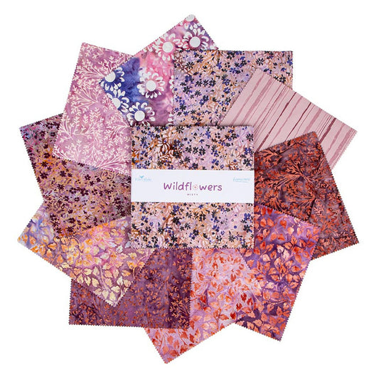 Wildflowers Expressions Batiks - 10" Squares, 42 pcs, Misty A - Layer Cake