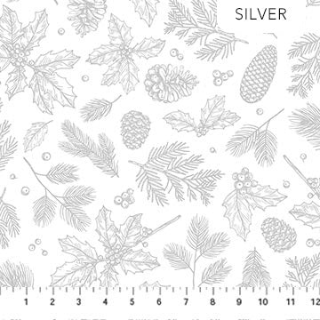 Winterlude Silver Frosted Foliage Yardage