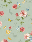Blushing Meadow - Large Floral All Over - Green - Yardage