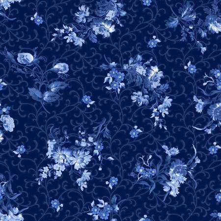 Blue Belle - Navy Floral With Scroll- Yardage
