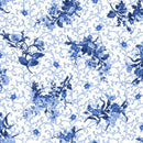 Blue Belle - White Floral With Scroll  - Yardage