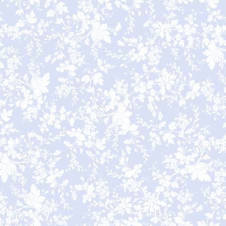 Blue Belle - White Leaves  - Yardage