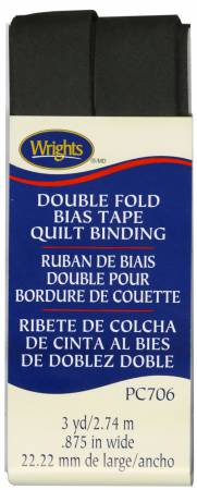 Double Fold Bias Tape Quilt Binding 7/8" x 3 yds, Black