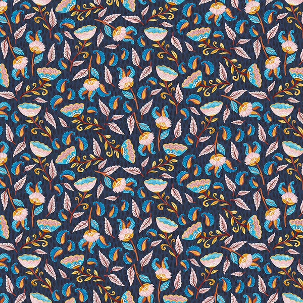 Indian Odyessy Blue Floral Calico Fabric