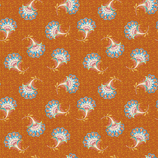 Indian Odyessy Orange Floral Motiff Fabric