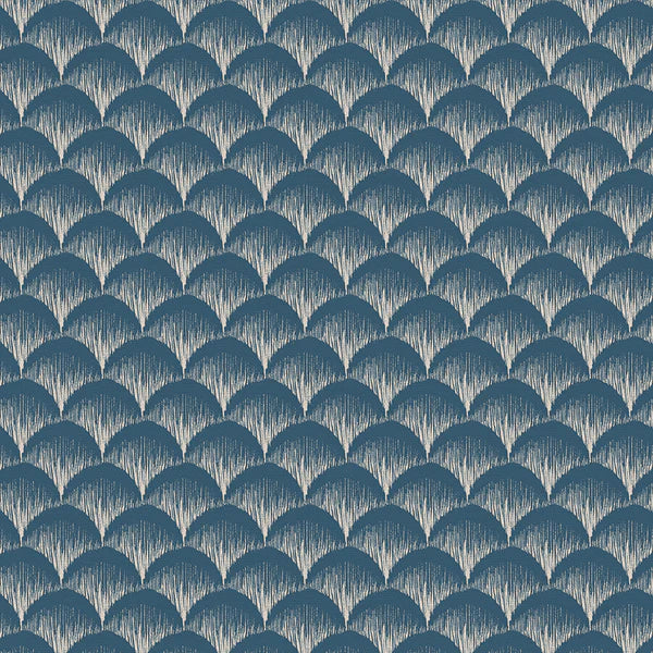 Kudzu Blue Stitched Scallops Fabric