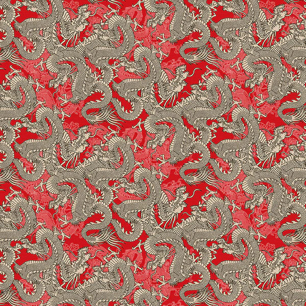 Kimonos & Koi Dragons Red Fabric