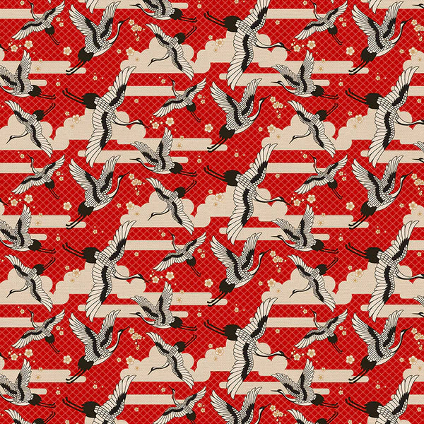 Kimonos & Koi Cranes Red Fabric