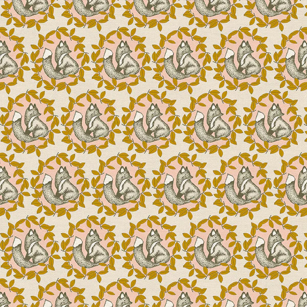 Autumn Breeze Foxes Gold Pink Fabric