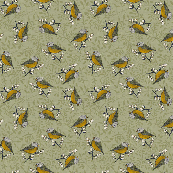 Autumn Breeze Birds Green Fabric