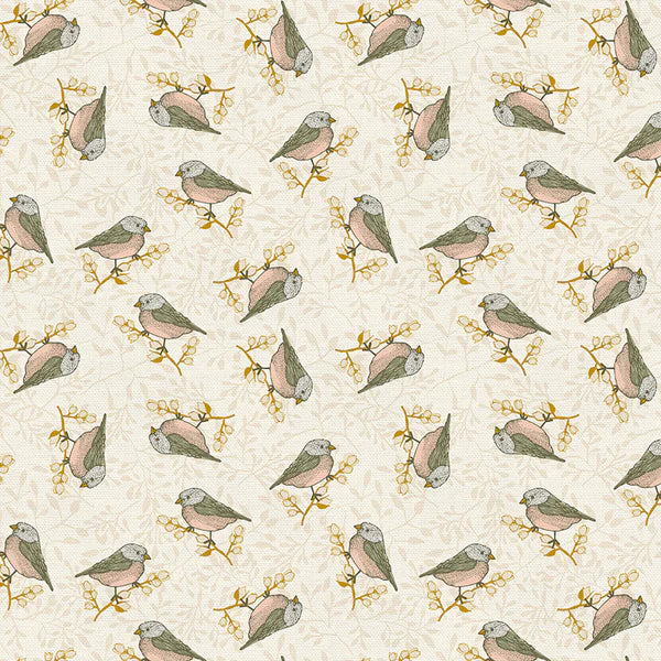 Autumn Breeze Birds White Fabric