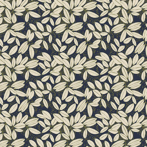 Autumn Breeze Large Leaves Blue Fabric