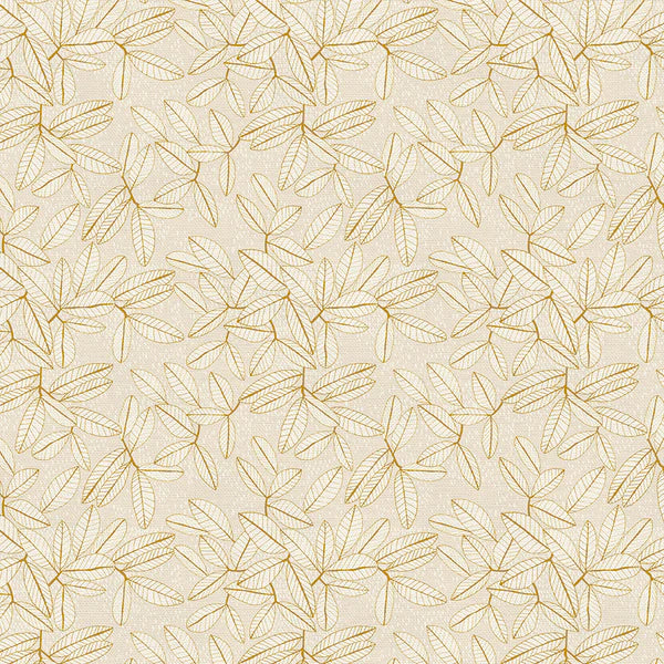 Autumn Breeze Large Leave White Gold Fabric