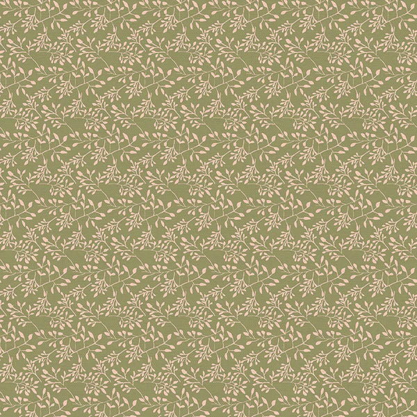 Autumn Breeze Branches Green Pink Fabric