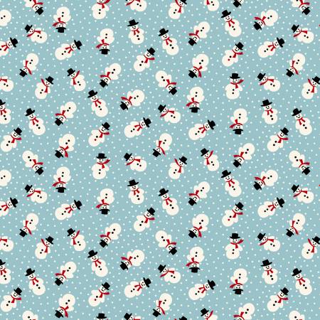 Winter In Snowtown Tossed Snowman Teal Fabric