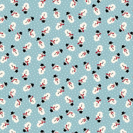 Winter In Snowtown Tossed Snowman Teal Fabric