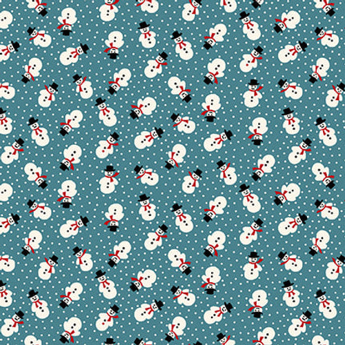 Winter In Snowtown Tossed Snowman Teal Fabric