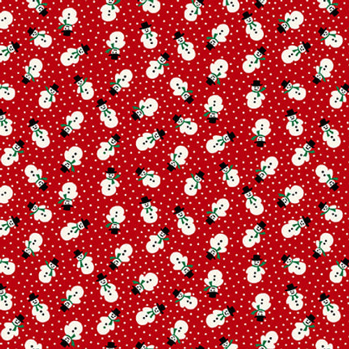 Winter In Snowtown Tiny Tossed Snowman Red Fabric