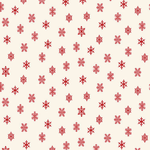 Winter In Snowtown Snowflakes Cream Red Fabric