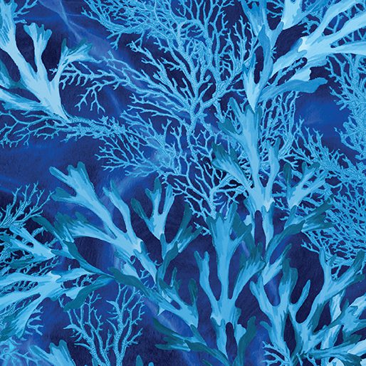 Oceana Coral Dance Marine Blue Fabric