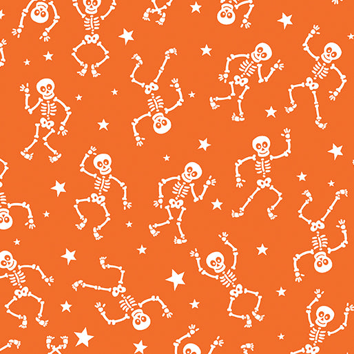 Glow-O-Ween Glowing Skeletons Orange Yardage