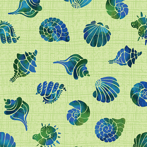 Atlantis Mythical Mermaids Shell Lime Fabric