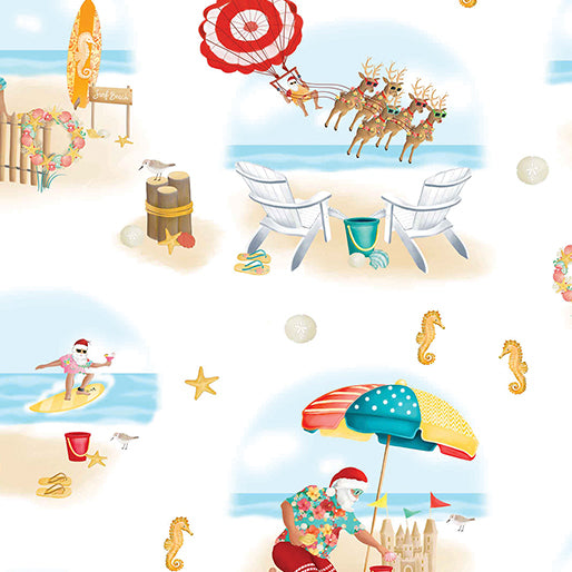 Santa's Vacation Beach Holiday White Multi Fabric