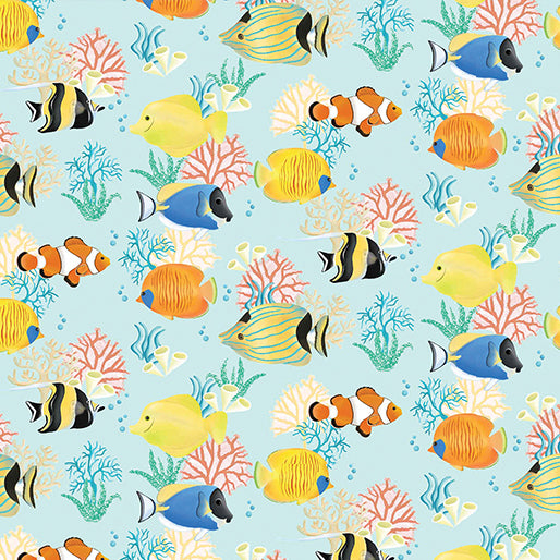 Santa's Vacation Tropical Fish Aqua Fabric