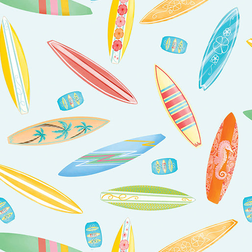 Santa's Vacation Surfboard Paradise Aqua Fabric