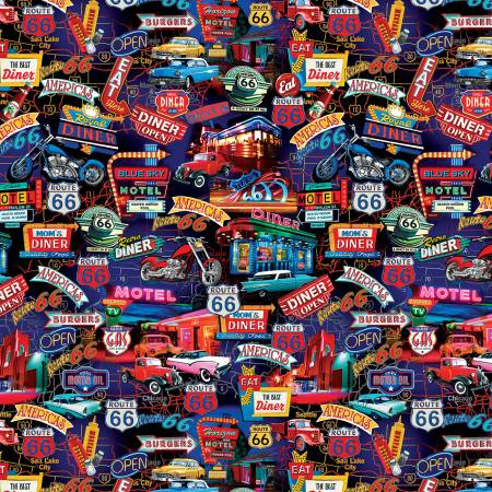 America's Highway Route 66 Highway Night Life Multi Fabric