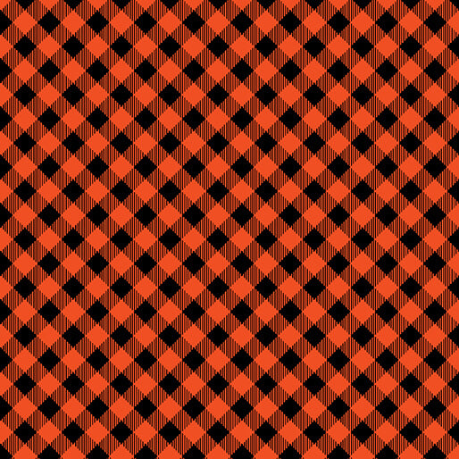 Happy Hauntings Checked Black/Orange Fabric