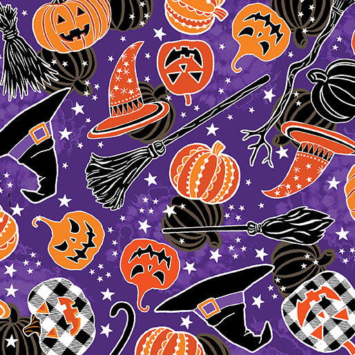 Happy Hauntings Halloween Magic Purple Fabric