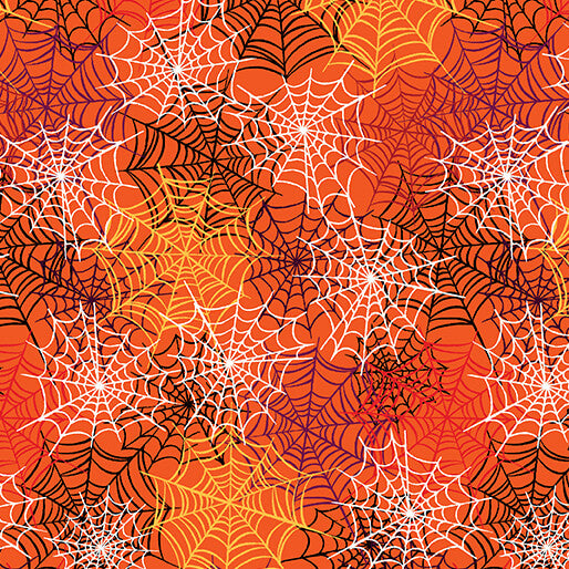 Happy Hauntings Spooky Spiderwebs Orange Fabric