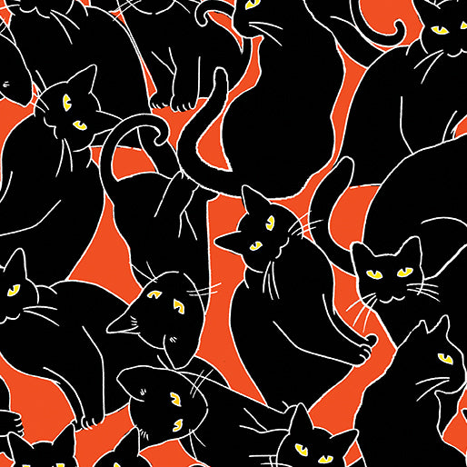 Happy Hauntings Cat Magic Orange Fabric