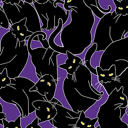 Happy Hauntings Cat Magic Purple Fabric