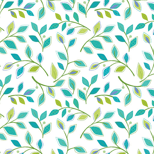 Serendipity Small Vine Teal White Fabric