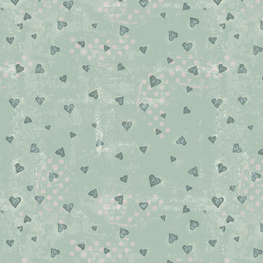 A Heart Led Life Tonal Hearts Turquoise Fabric