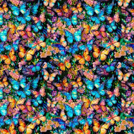 Multi Stained Glass Butterflies Fabric