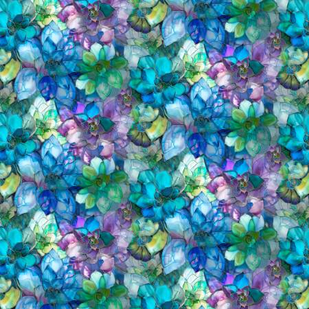 Multi Stained Glass Succulents Fabric