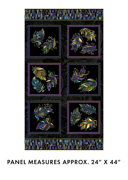 Luminescent Leaves Indigo Black Panel 24" x 44"