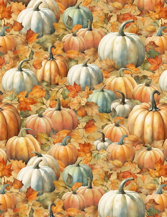 Glorious Fall Packed Pumpkins Golden Tan Fabric