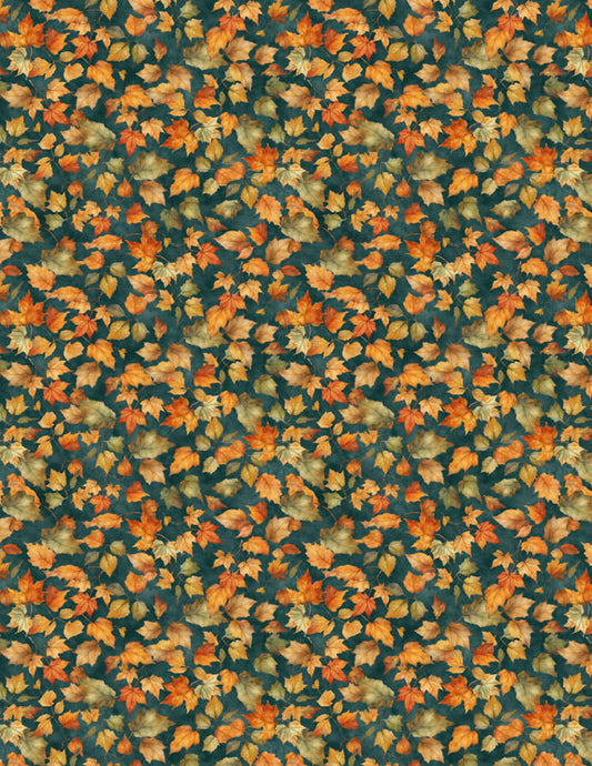 Glorious Fall Leaves Blue Fabric